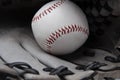 Old used baseball glove and ball isolated closeup Royalty Free Stock Photo