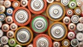 Old used batteries type AA, AAA, D rotate in a circle