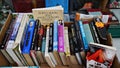 Old used books in a box outside an antique book shop Royalty Free Stock Photo