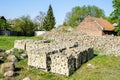 Old used bricks, stacked into cubes on pallets Royalty Free Stock Photo