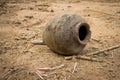 Old used and broken clay pot on the ground Royalty Free Stock Photo