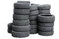 Old used car tire stack pile isolated on white background Royalty Free Stock Photo