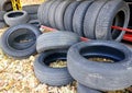 Old used car tires, tire dump, a bunch of used tires