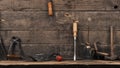 Old used carpenter tools on wood Royalty Free Stock Photo