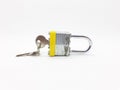 Old and Used Colorful Silver Vintage Lock and Key in White Isolated Background 01 Royalty Free Stock Photo