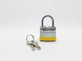 Old and Used Colorful Silver Vintage Lock and Key in White Isolated Background 02 Royalty Free Stock Photo