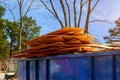 Old and used construction material in the new building construction work site Royalty Free Stock Photo