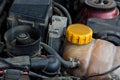 Old used diesel engine with rusty and dirty auto parts, water infiltration and bad car maintenance