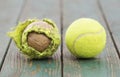 Old used dirty and new tennis balls