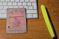 old used, dirty pink German driving license