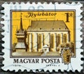 Old used Hungarian Magyar posta stamp 1979 features nyirbator NyÃÂ­rbÃÂ¡tor cityscape in Hungary