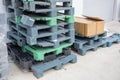 Old used pallets stacking together Royalty Free Stock Photo