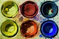 Old used primary colors water color paint box Royalty Free Stock Photo