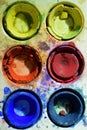 Old used primary colors water color paint box