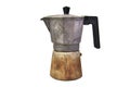 Old, used and rusty italian coffee maker isolated