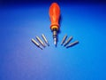 An old and used screwdriver set with several screwdriver tips that can be adjusted to your needs Royalty Free Stock Photo