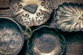 Old used silver and steel dishware