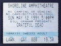 Old used ticket for the concert of the Grateful Dead at Shoreline Amphitheatre