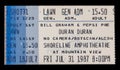 Old used ticket stub for Duran Duran concert at Shoreline Amphitheatre