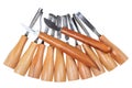 Old used wood chisels selection on an isolated white Royalty Free Stock Photo