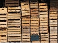 Old and used wooden boxes stacked on top of each other. Royalty Free Stock Photo