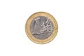 Old used and worn out 1 euro coin.