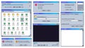 Old user interface. Old computer music and video player UI, text editor and critical system error alert notification window vector