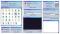 Old user interface. Old computer music and video player UI, text editor and critical system error alert notification