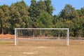 Old vacant football soccer goal gate in rural grass field in Chiang Mai,Thailand Royalty Free Stock Photo