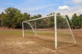 Old vacant football soccer goal gate in rural grass field in Chiang Mai,Thailand Royalty Free Stock Photo