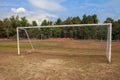 Old vacant football soccer goal gate in rural grass field in Chiang Mai,Thailand Royalty Free Stock Photo