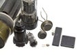 The old vacuum tubes and integrated circuits. Royalty Free Stock Photo