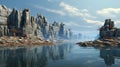 Surreal 3d Landscape: Rocky Lake Bank Plateau