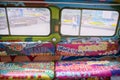 Old van decorated with graffiti and lights