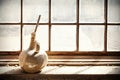 Old vase on grungy window. Royalty Free Stock Photo