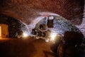 Old red brick vaulted wine cellar with barrels Royalty Free Stock Photo