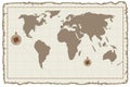 Old vector world map on parchment Royalty Free Stock Photo