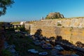 Old Venetian Fortress in Corfu is a Venetian fortress in the city of Corfu during Byzantine times. Sea port on greece island, blue