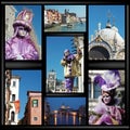 Old Venice collage with masks Royalty Free Stock Photo