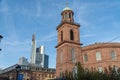 Old versus new concept - old architecture in front of the new buildings Royalty Free Stock Photo