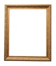 old vertical golden wooden picture frame isolated