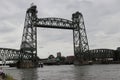 Old vertical lift brigde named `de Hef` in city center of Rotterdam, which used to be a railway bridge before tunnel came