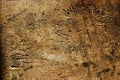 Old an very damaged plywood with drows and  inscriptions propably was a school bench or work table Royalty Free Stock Photo