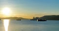 Old vessels moored in Eleusis bay Royalty Free Stock Photo