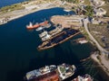 Old vessels in a ship dismantling zone from above