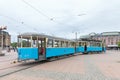 Old veteran tram awaits passengers at the drottningtorget in Gothenburg, Sweden.