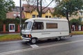 Old veteran vintage retro classic van car camper Mercedes Benz Hymermobil 309 driving