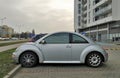 Old veteran or youngtimer private small compact car VW New Beetle first model parked Royalty Free Stock Photo