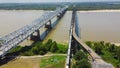 Old Vicksburg Bridge or Mississippi River Bridge with freight train crossing all-steel railroad truss river, a cantilever bridge Royalty Free Stock Photo