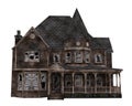 Old Victorian haunted mansion house. 3D illustration isolated on white Royalty Free Stock Photo